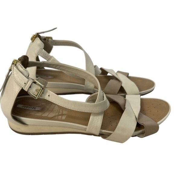 Geox Respira L Womens Beige & Taupe Leather Strappy Sandals Size 11 - Picture 4 of 8
